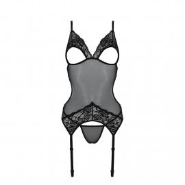 Корсет із підв'язками та ажурним ліфом Christa Corset black S/M — Passion - 3