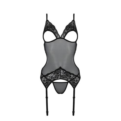 Корсет с подвязками и ажурным лифом Christa Corset black S/M — Passion