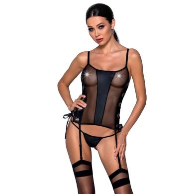 Сетчатый корсет из эко-кожи Malwia Corset black L/XL— Passion