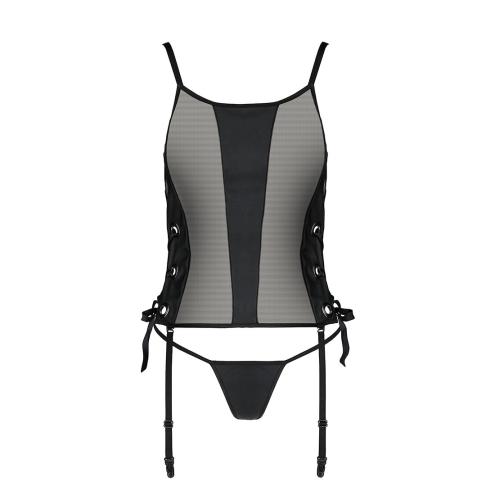 Сітчастий корсет із екошкіри Malwia Corset black XXL/XXXL — Passion