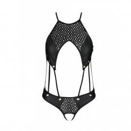 Боди из эко-кожи с ремешками и перфорацией Tasmina Body black S/M — Passion - 5