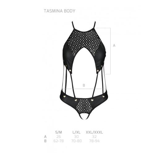 Боди из эко-кожи с ремешками и перфорацией Tasmina Body black S/M — Passion