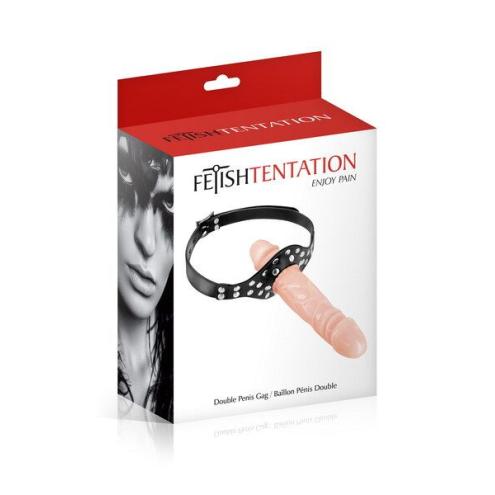 Кляп с двойным фаллоимитатором Fetish Tentation Double Penis Gag Flesh