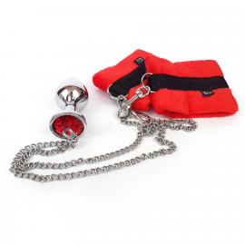 Наручники с металлической анальной пробкой Art of Sex Handcuffs with Metal Anal Plug, size M, Red - 3