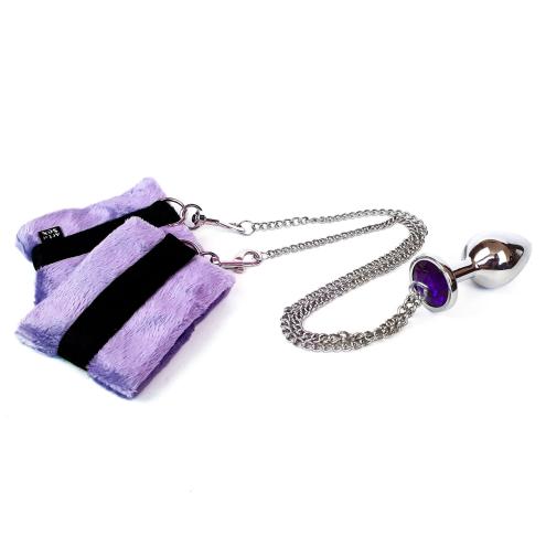 Наручники с металлической анальной пробкой Art of Sex Handcuffs with Metal Anal Plug, size M, Purple