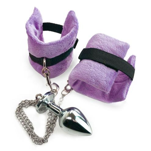 Наручники з металевою анальною пробкою Art of Sex Handcuffs with Metal Anal Plug, M,  Purple