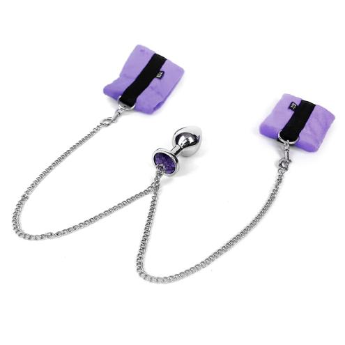 Наручники с металлической анальной пробкой Art of Sex Handcuffs with Metal Anal Plug, size M, Purple