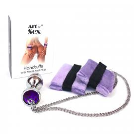 Наручники с металлической анальной пробкой Art of Sex Handcuffs with Metal Anal Plug, size M, Purple - 5
