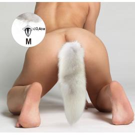 Металева анальна пробка із хвостом з натурального хутра Art of Sex White fox, size M. - 3