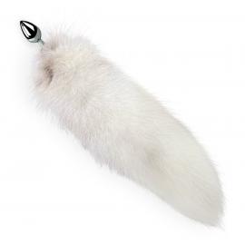 Металева анальна пробка із хвостом з натурального хутра Art of Sex White fox, size M. - 2