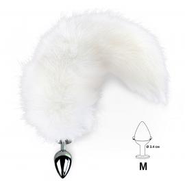 Металева анальна пробка із хвостом з натурального хутра Art of Sex White fox, size M. - 4
