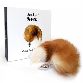 Металева анальна пробка із хвостом з натурального хутра Art of Sex Red fox, size M - 1