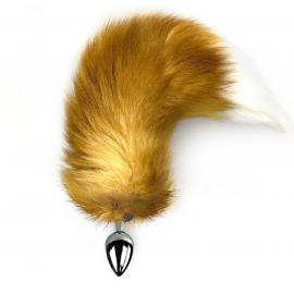 Металева анальна пробка із хвостом з натурального хутра Art of Sex Red fox, size M - 4