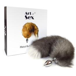 Металева анальна пробка з хвостом із натурального хутра Art of Sex Artctic fox, size M