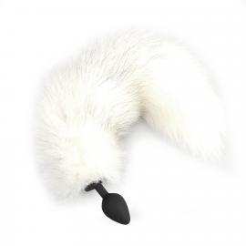 Силіконова анальна пробка з хвостом з натурального хутра Art of Sex White fox, size M - 5
