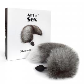 Силіконова анальна пробка з хвостом із натурального хутра Art of Sex Artctic fox, size M - 1