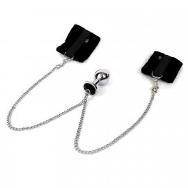 Наручники с металлической анальной пробкой Art of Sex Handcuffs with Metal Anal Plug, size M, Black  - 2