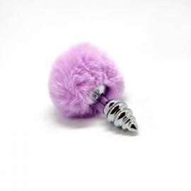 Металевий анальний затор Кролячий хвостик Alive Fluffy Twist Plug S Purple - 1