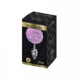 Металевий анальний затор Кролячий хвостик Alive Fluffy Twist Plug S Purple - 2