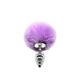 Металевий анальний затор Кролячий хвостик Alive Fluffy Twist Plug S Purple - 3
