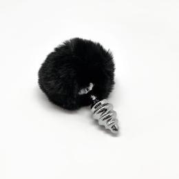 Металевий анальний затор Кролячий хвостик Alive Fluffy Twist Plug S Black