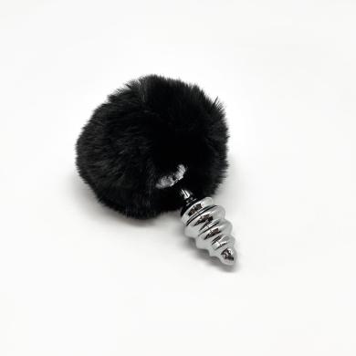 Металлическая анальная пробка Кроличий хвостик Alive Fluffy Twist Plug S Black