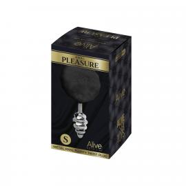 Металевий анальний затор Кролячий хвостик Alive Fluffy Twist Plug S Black - 2