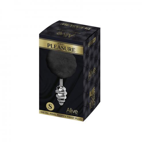 Металевий анальний затор Кролячий хвостик Alive Fluffy Twist Plug S Black