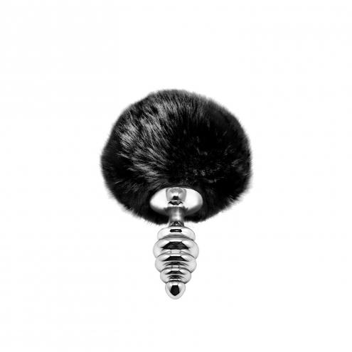 Металевий анальний затор Кролячий хвостик Alive Fluffy Twist Plug S Black