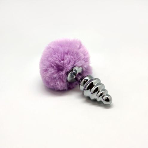 Металлическая анальная пробка Кроличий хвостик Alive Fluffy Twist Plug M Purple