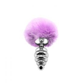 Металевий анальний затор Кролячий хвостик Alive Fluffy Twist Plug M Purple - 1