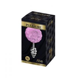 Металевий анальний затор Кролячий хвостик Alive Fluffy Twist Plug M Purple - 3