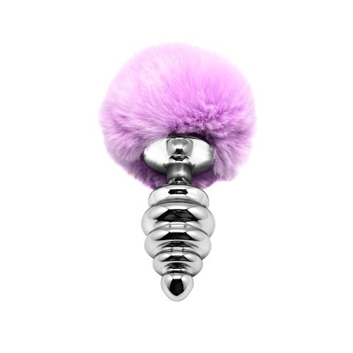 Металлическая анальная пробка Кроличий хвостик Alive Fluffy Twist Plug L Purple