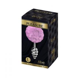 Металевий анальна пробка Кролячий хвостик Alive Fluffy Twist Plug L Purple - 4