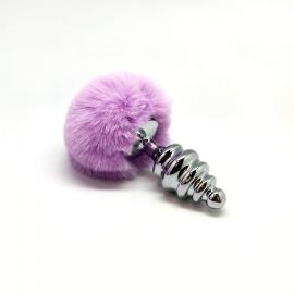 Металевий анальна пробка Кролячий хвостик Alive Fluffy Twist Plug L Purple - 2