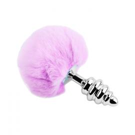 Металевий анальна пробка Кролячий хвостик Alive Fluffy Twist Plug L Purple - 1
