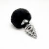 Металлическая анальная пробка Кроличий хвостик Alive Fluffy Twist Plug L Black, диаметр 3,8 см