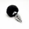 Металевий анальна пробка Кролячий хвостик Alive Fluffy Twist Plug L Black, діаметр 3,8 см