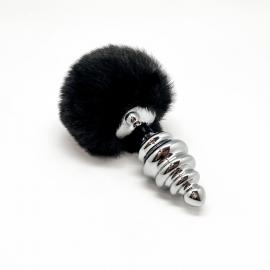 Металевий анальна пробка Кролячий хвостик Alive Fluffy Twist Plug L Black, діаметр 3,8 см - 3