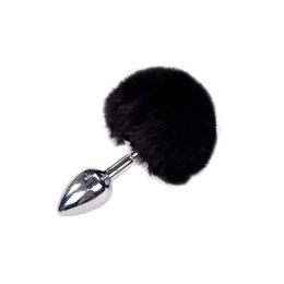 Металева анальна пробка Кролячий хвостик Alive Fluffy Plug S Black