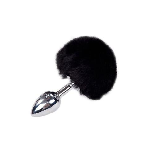 Металлическая анальная пробка Кроличий хвостик Alive Fluffy Plug S Black