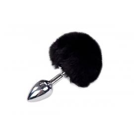 Металева анальна пробка Кролячий хвостик Alive Fluffy Plug S Black - 1
