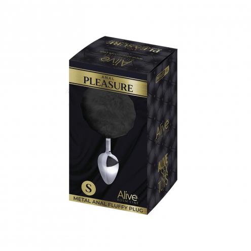 Металева анальна пробка Кролячий хвостик Alive Fluffy Plug S Black