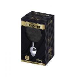 Металева анальна пробка Кролячий хвостик Alive Fluffy Plug S Black - 5