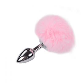 Металева анальна пробка Кролячий хвостик Alive Fluffy Plug S Pink, діаметр 2,8 см - 1