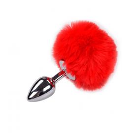 Металева анальна пробка Кролячий хвостик Alive Fluffy Plug S Red - 1