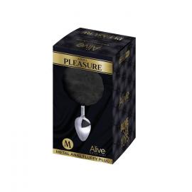 Металева анальна пробка Кролячий хвостик Alive Fluffy Plug M Black - 3