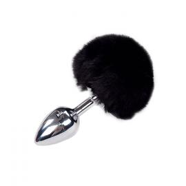 Металева анальна пробка Кролячий хвостик Alive Fluffy Plug M Black - 1