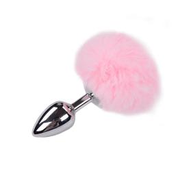 Металлическая анальная пробка Кроличий хвостик Alive Fluffy Plug M Pink