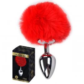 Металева анальна пробка Кролячий хвостик Alive Fluffy Plug M Red - 3